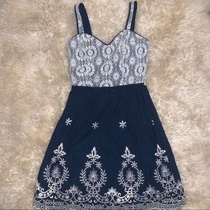 Navy Blue & White Lace Dress